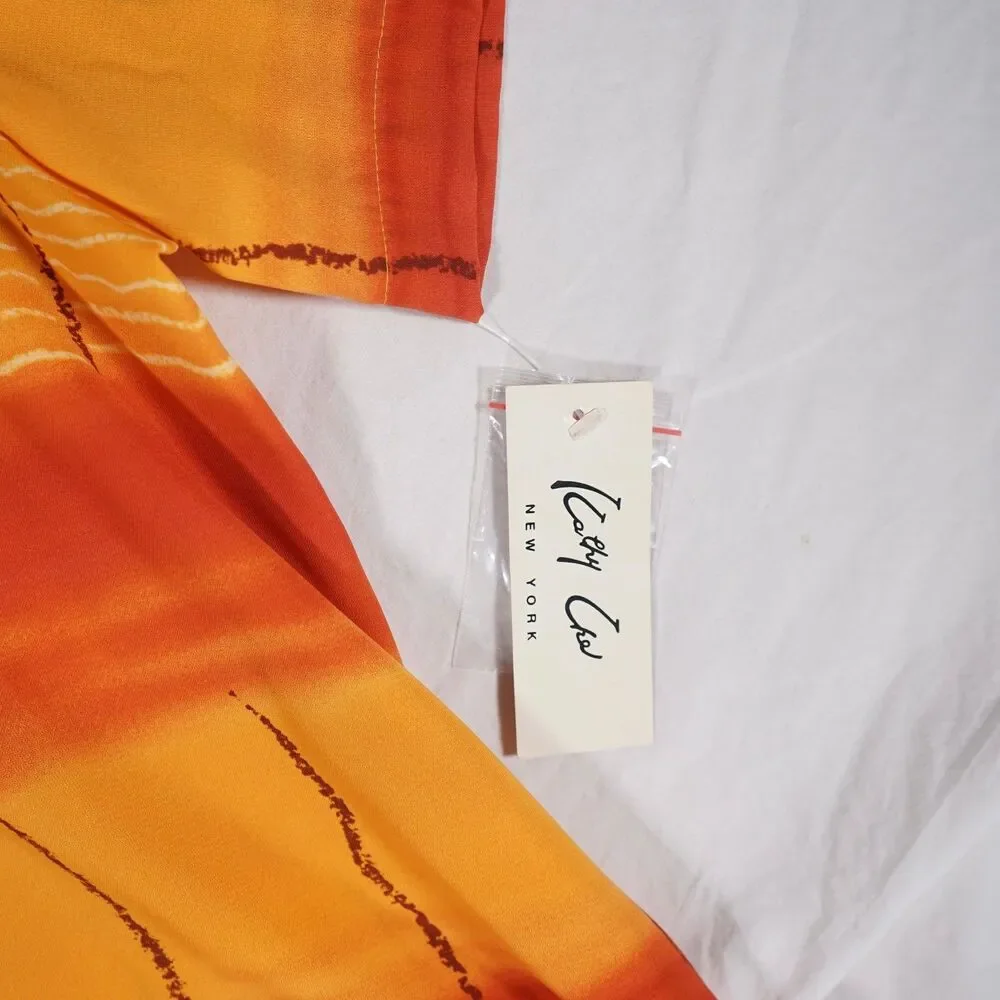Vintage Kathy Che Button Up Shirt Women's Shoulder Pads Psychedelic Orange 18